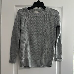LOFT Gray Cable Knit Crew Neck Sweater